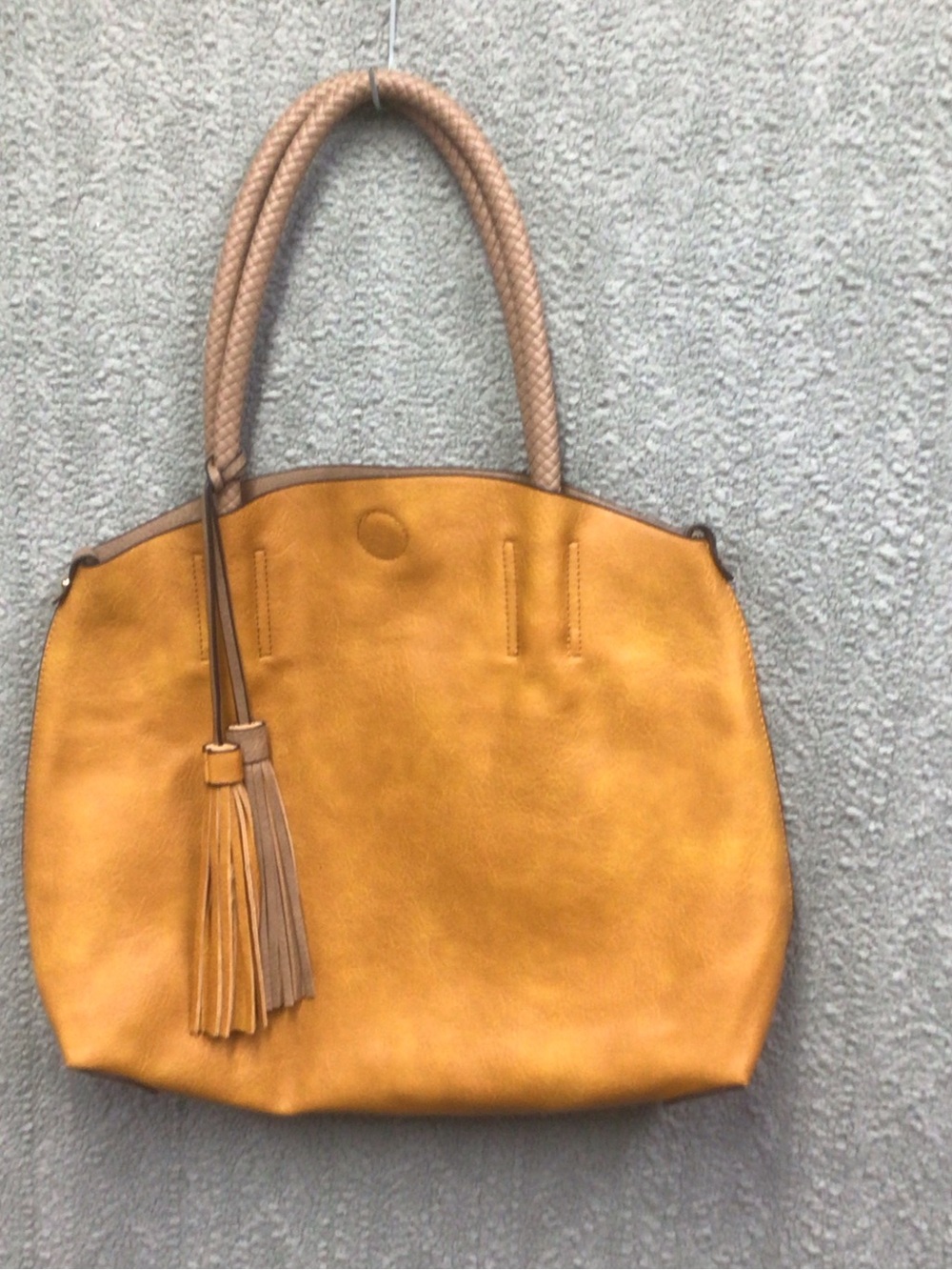 Source Unknown Mustard Tote with Braided Handles and Tassel